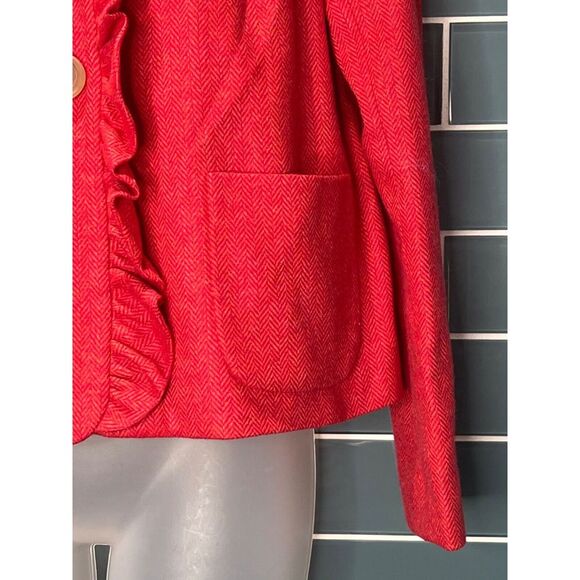 J CREW FIONA DARK PINK HERRINGBONE WOOL BLAZER JACKET SHORT RUFFLE COLLAR TRIM 2 - Picture 4 of 11